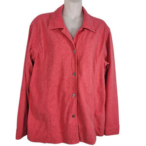 Coldwater Creek Women Shirt Jacket Medium Coral Embossed Damask Rectangle Button